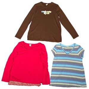 Old Navy Maternity Tops Y2K Women M Brown Pink Striped Bundle Lot 3pc VTG Cotton